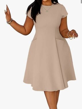 Elegant Midi Pocket Dress in Beige